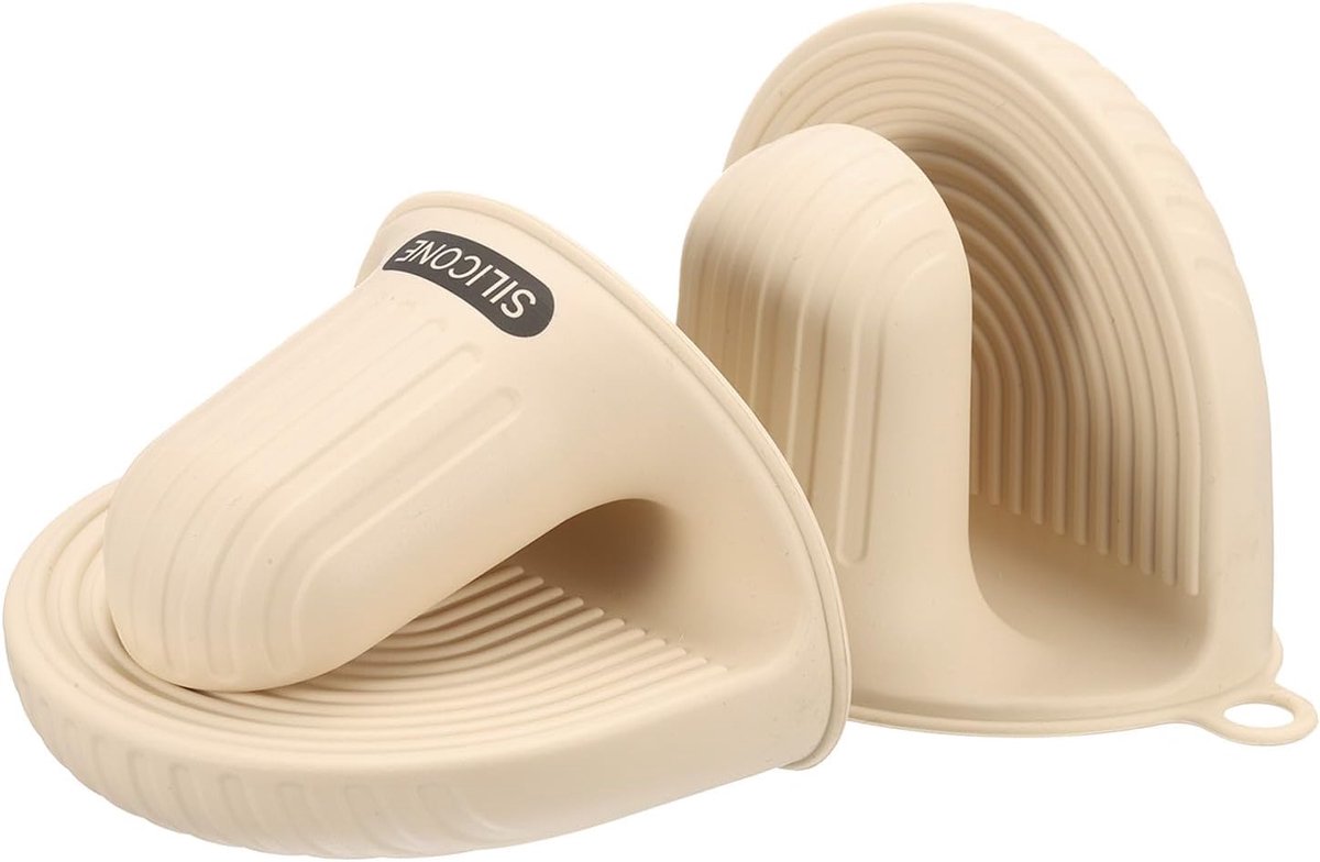 Thijox - 2 Stuks Hittebestendige Siliconen Ovenhandschoenen - Mini-Ovenwanten - Antislip Pannenlappen - Beige - Voor Airfryer, Koken en Bakken