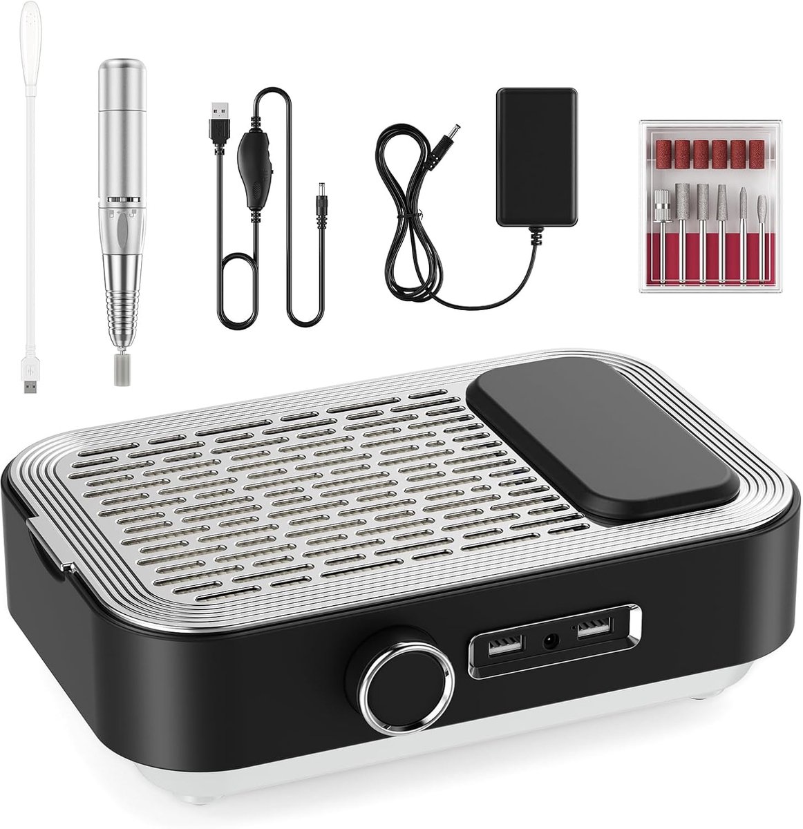 SnelShoppen - 4-in-1 Elektrische Nagelvijl met Stofzuiger, LED Verlichting, Powerbank, 45.000rpm Professionele Nagelverzorging voor Thuis en Salon - Z