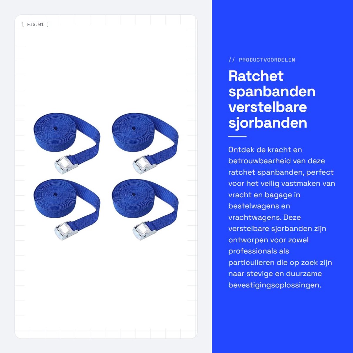 Dailygoods- Spanbanden met Ratel - 1 m x 50 mm - 4 Stuks Sjorbanden - Verstelbare Bindriemen - Zinklegering Gespen - Roestbestendig en Stevig