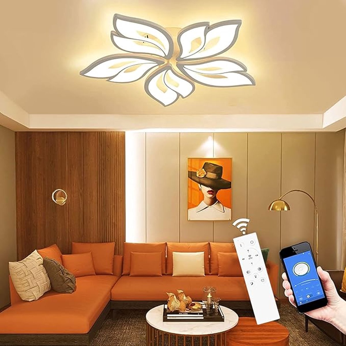 LED Plafondlamp Dimbaar 40-80W - Moderne Plafondverlichting Met Afstandsbediening En App - Kleurveranderende Woonkamerlamp - Energiezuinige LED Lamp Voor Slaapkamer, Woonkamer En Hal