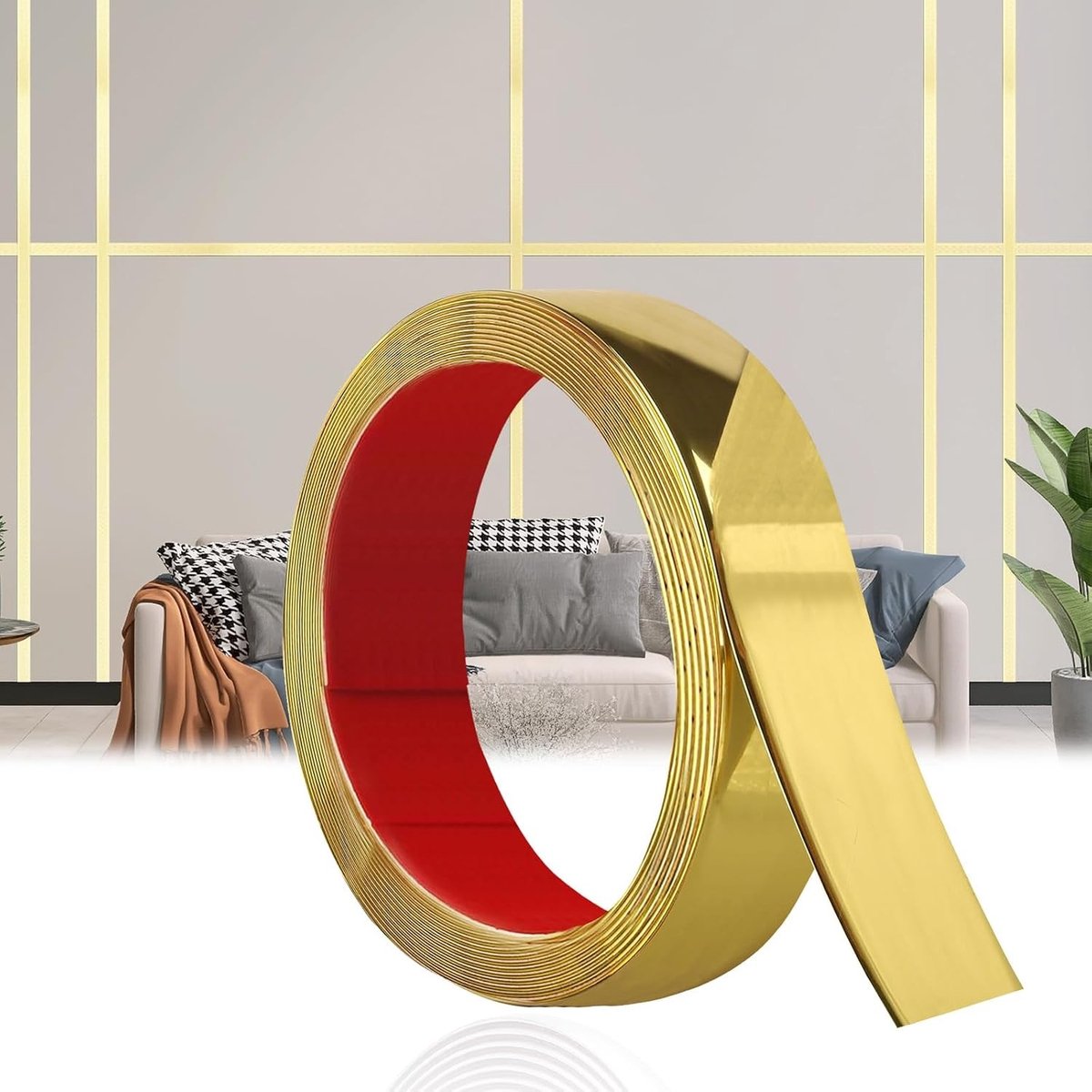 Zelfklevende wandlijsten voor wanddecoratie en meubels, flexibel frame voor spiegelranden en plafonds (3 cm x 6 m, goud)
