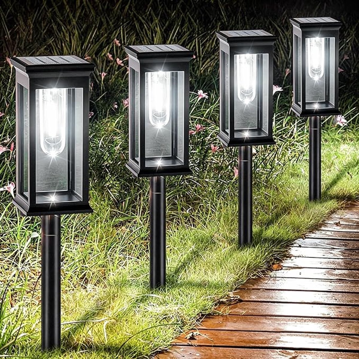 Solar Tuinlamp Set Van 8 - Zonne-energie Padverlichting Voor Buiten - Automatische LED Tuinlampen Met IP65 Waterdicht Design - Sfeerverlichting Voor Tuinpad Oprit Terras En Tuindecoratie