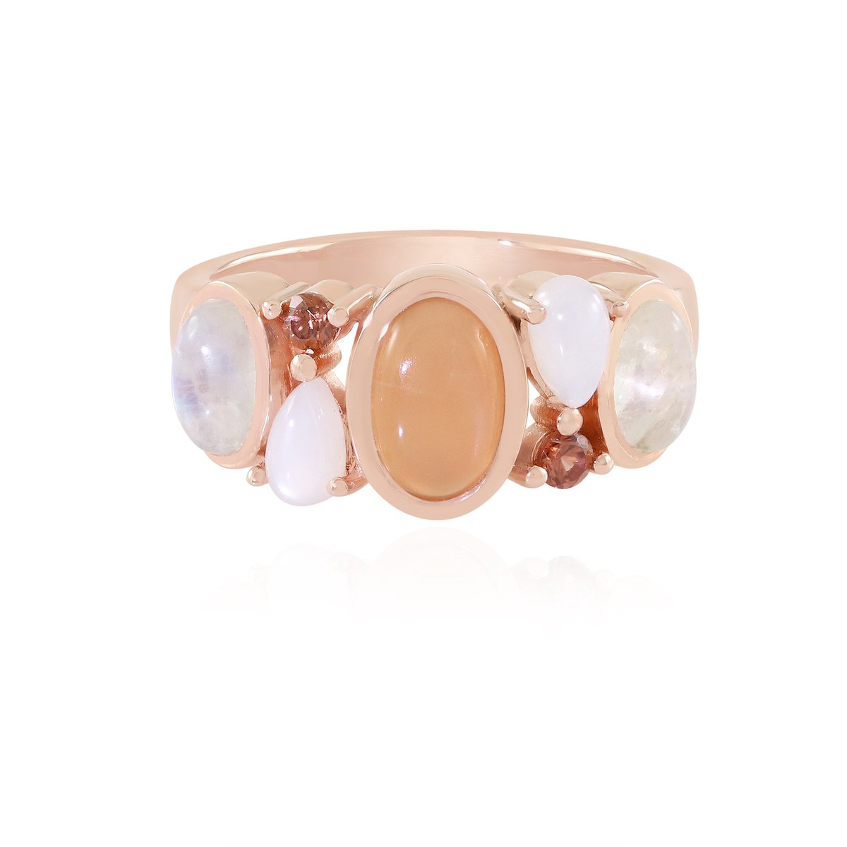 Cavill - Perzikkleurige Maansteen Ring - 925 Zilver Roségoudverguld - 2,61 ct ovale cabochon - Elegante Damesring met Blauwe & Witte Maansteen