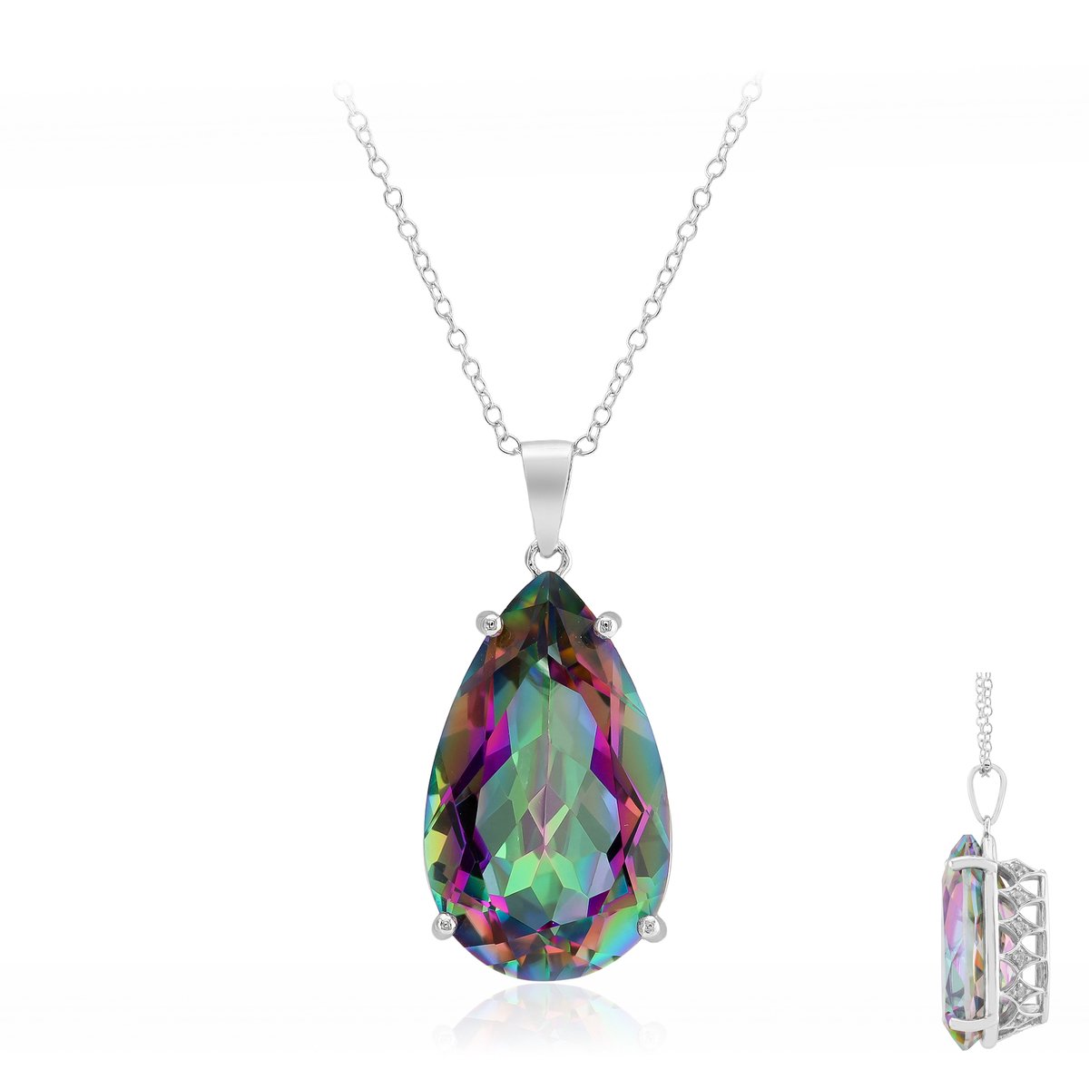 Cavill - Zilveren Halsketting 925 Sterling - Mystieke Kwarts 17,5 ct Druppelvorm - 13 Tanzania Zirkonia - Fijn Zilveren Dames Sieraad