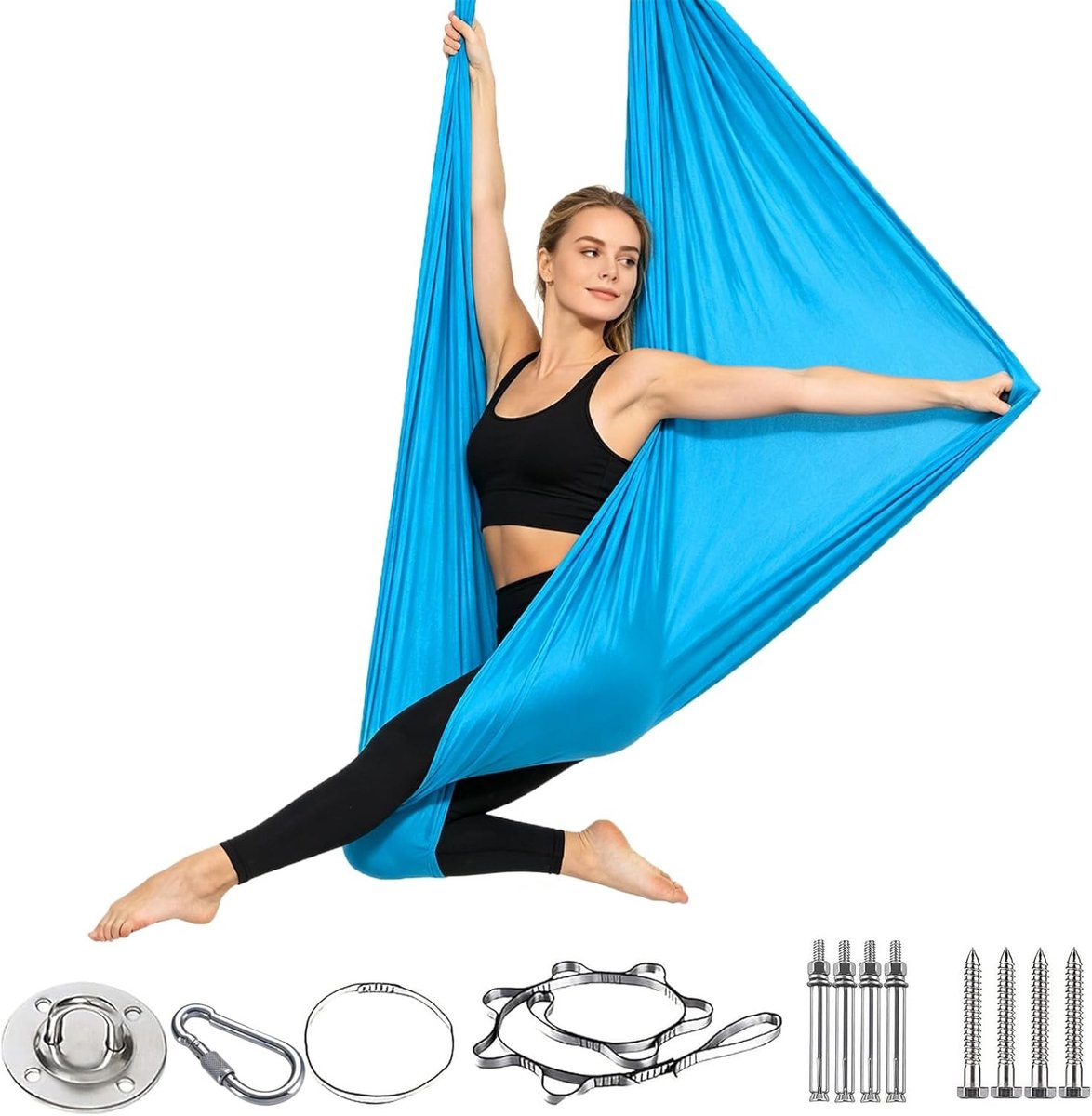 Luchtyogaset voor buiten, 200 kg draagvermogen, hangmat voor fitness en krachttraining, 150 x 280 cm, ideaal voor ontspanning en yoga