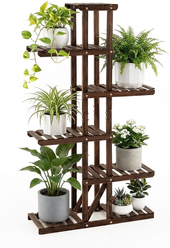 Support à plantes en bois Massief Costway, support pour pots de fleurs d'intérieur et d'extérieur, marchepied vertical pour fleurs, support pour plantes carbonisées, support pour fleurs pour jardin, balcon et terrasse