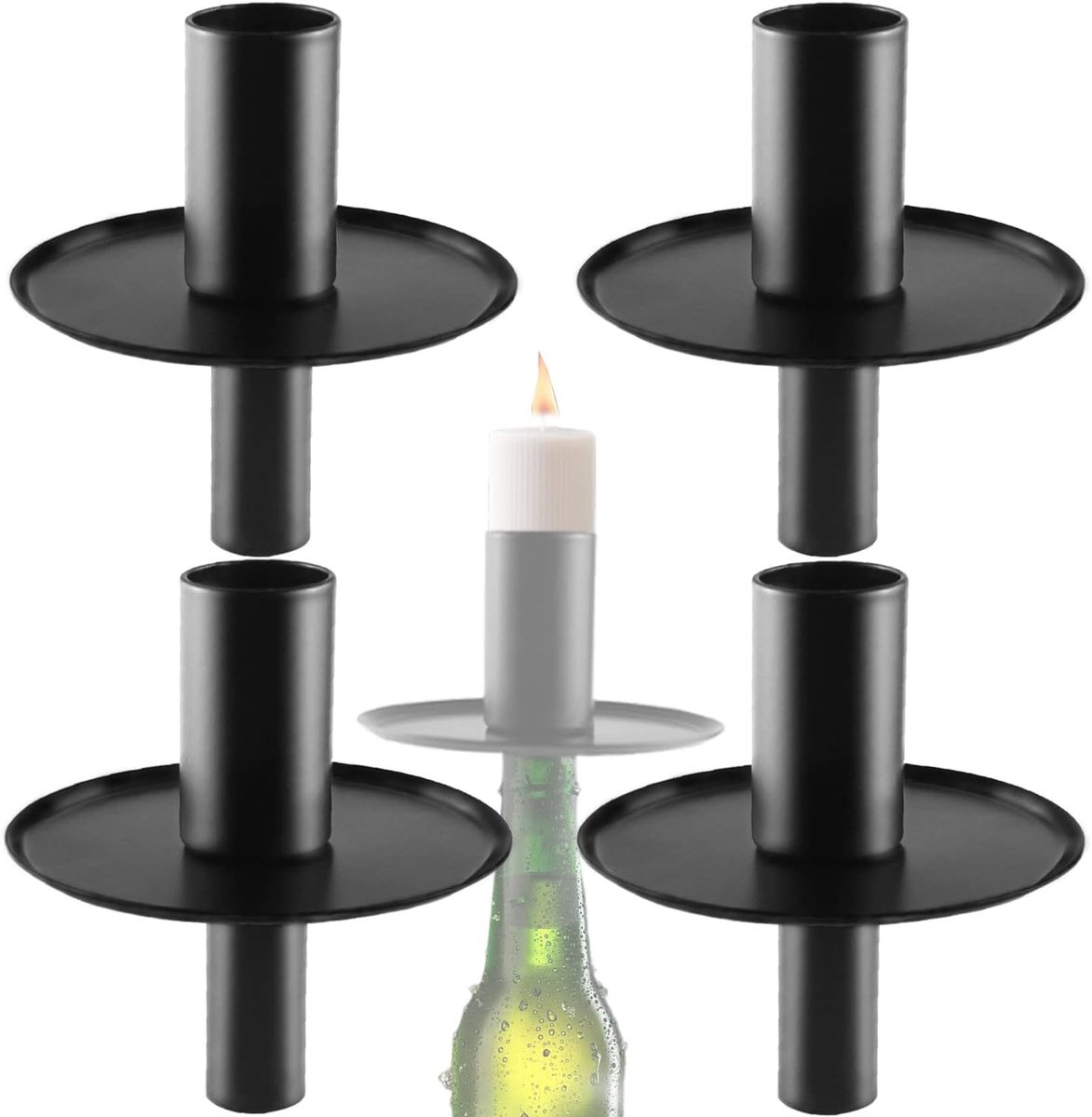 Thijox - Kandelaar Flessen Zwart Metaal - Kaarsenhouder voor Staafkaarsen - Vintage Decoratie voor Feest, Doop, Keuken en Tuin - Stevige Ijzeren Kaars