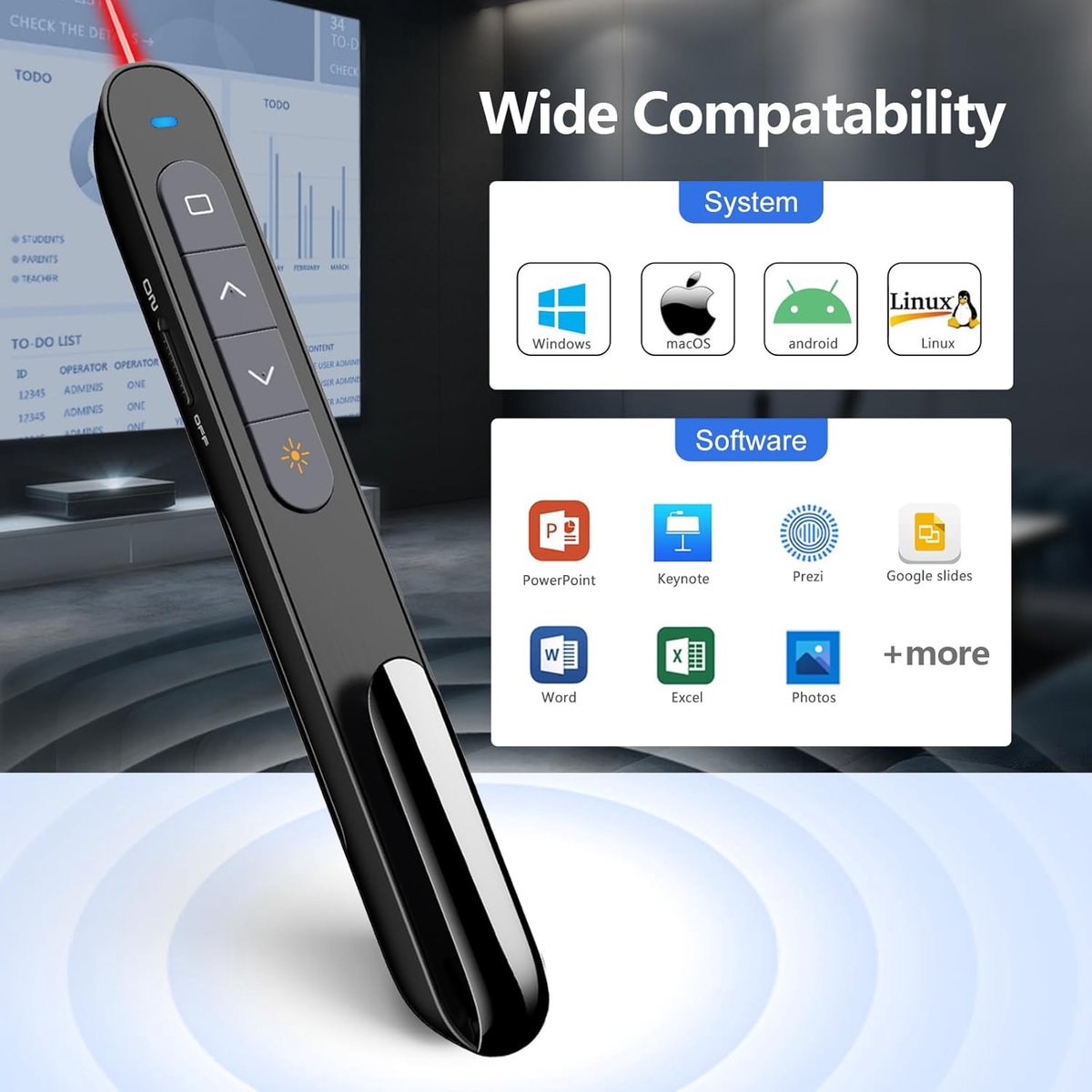 SnelShoppen - Presentatie Clicker voor PowerPoint, Presentator Afstandsbediening met Rood Licht Pointer, Slide Advancer, Zwart, Betrouwbare Technologi