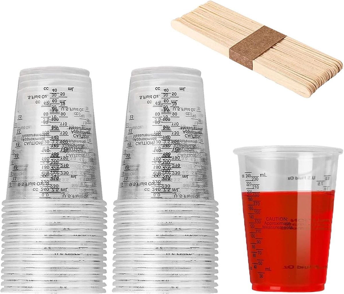 SnelShoppen - Epoxyhars Mengbeker 30 Stuks - 240 ml Roerbekers met Schaalverdeling - Herbruikbare Plastic Maatbekers voor Kleuren en Vloeistoffen - Pe