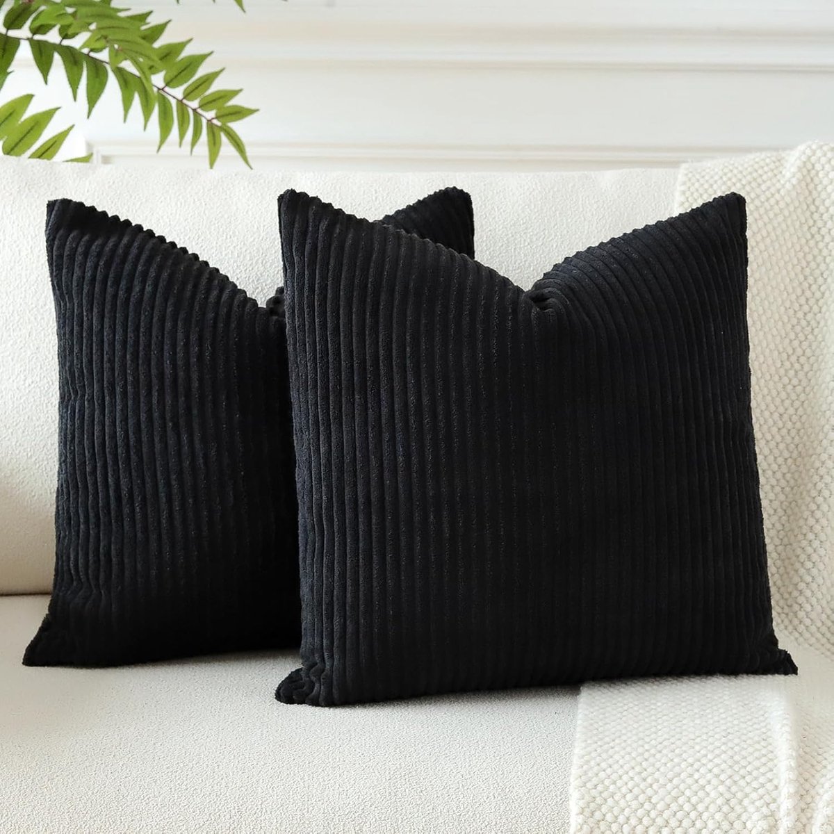 Thijox - Set van 2 Zwarte Corduroy Kussenslopen 60x60 cm, Decoratieve Kussenhoezen voor Bank, Woonkamer, Sierkussens, Modern Interieur, Hoogwaardig Ma
