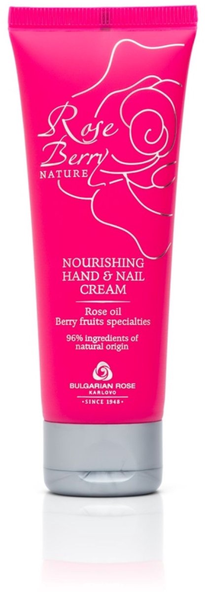 Nourishing hand & nail cream Rose Berry Nature | 75 ml | Voedende hand-/nagelcrème voor droge handen met 100% natuurlijke Bulgaarse rozenolie en rozenwater