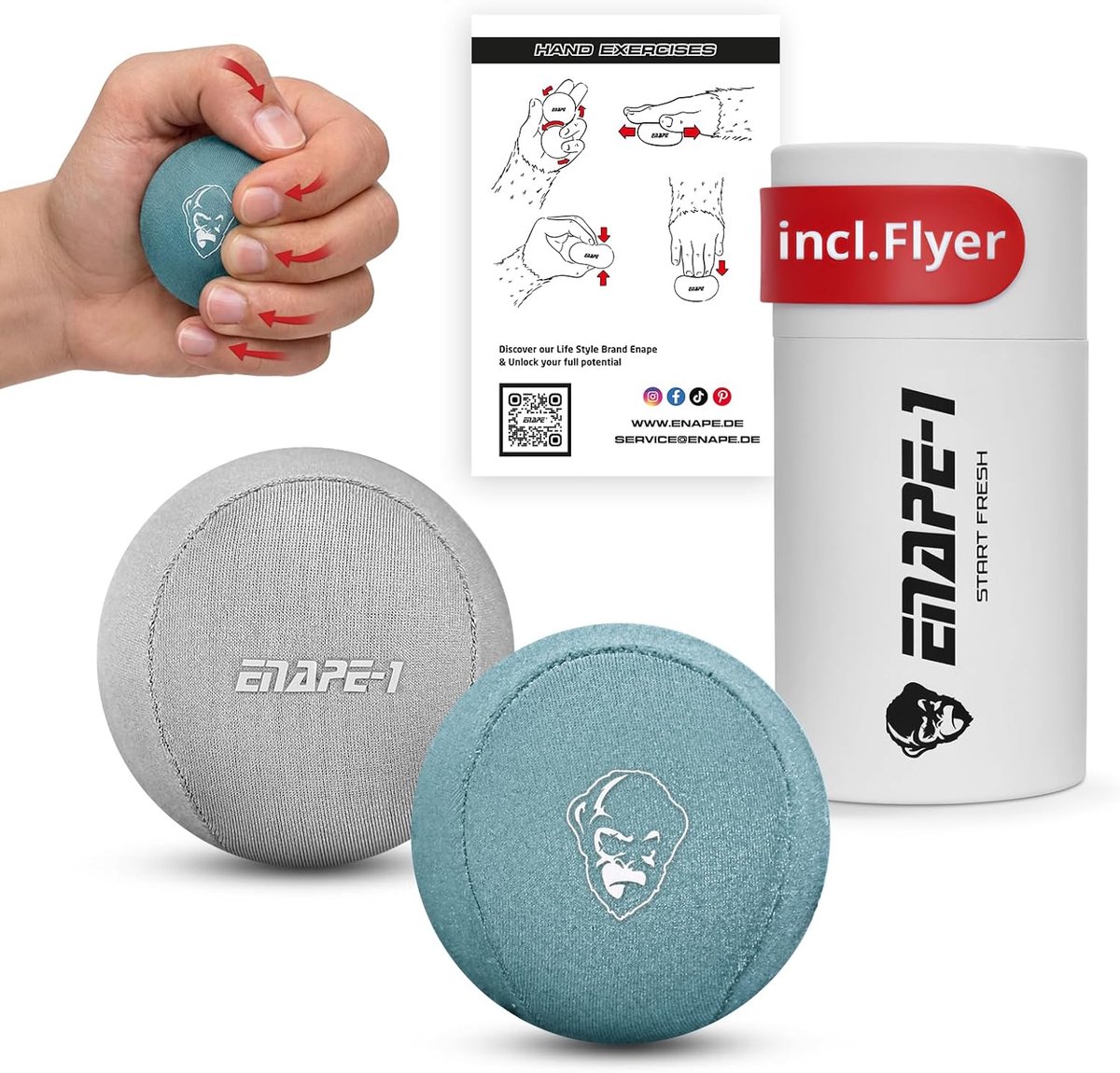 Thijox - Set van 2 anti-stress ballen voor volwassenen, handtrainer met 2 weerstanden voor stressverlichting, gripkracht en vingertraining, kneedballe