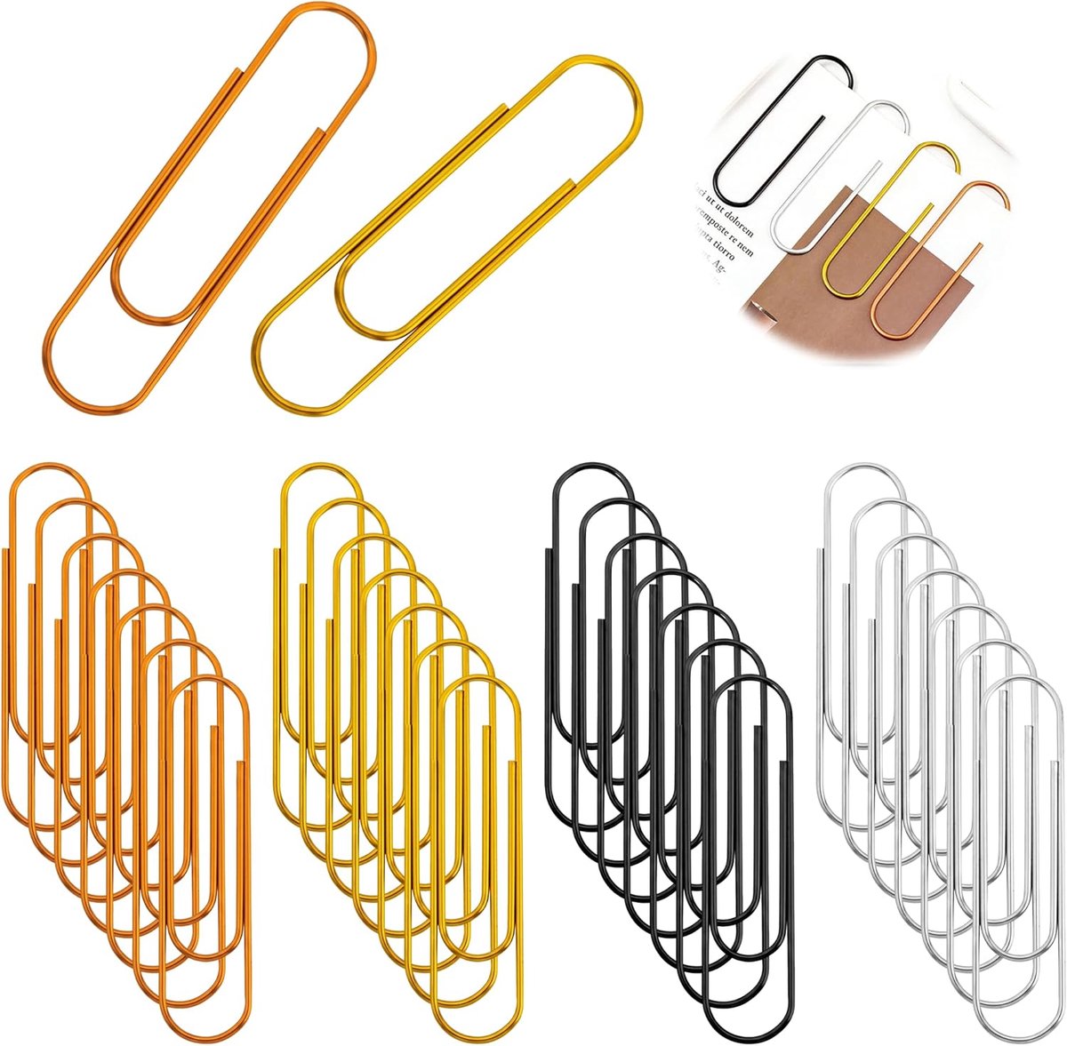 Thijox - 30 Stuks Grote Papierklemmen 100 mm - Kleurrijke Metaal Paperclips - Retro Gekleurd Roest- en Krasbestendig Jumbo Paperclips voor Documenten,