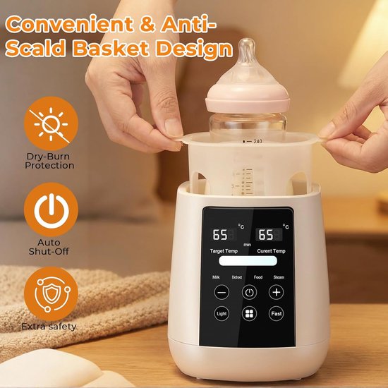Multifunctionele Flesverwarmer voor Baby's, 6-in-1 met Temperatuurregeling, Sterilisator en Nachtlampje, Veilig en BPA-vrij — afbeelding 3