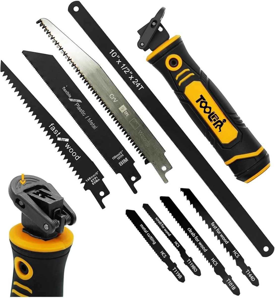 SnelShoppen - Magicbox Metal Saw Set - Handzaag Set met 8-in-1 Interchangeable Blades - Ergonomische Handgreep - Voor Metaal, Hout, Plafondplaten, Kun