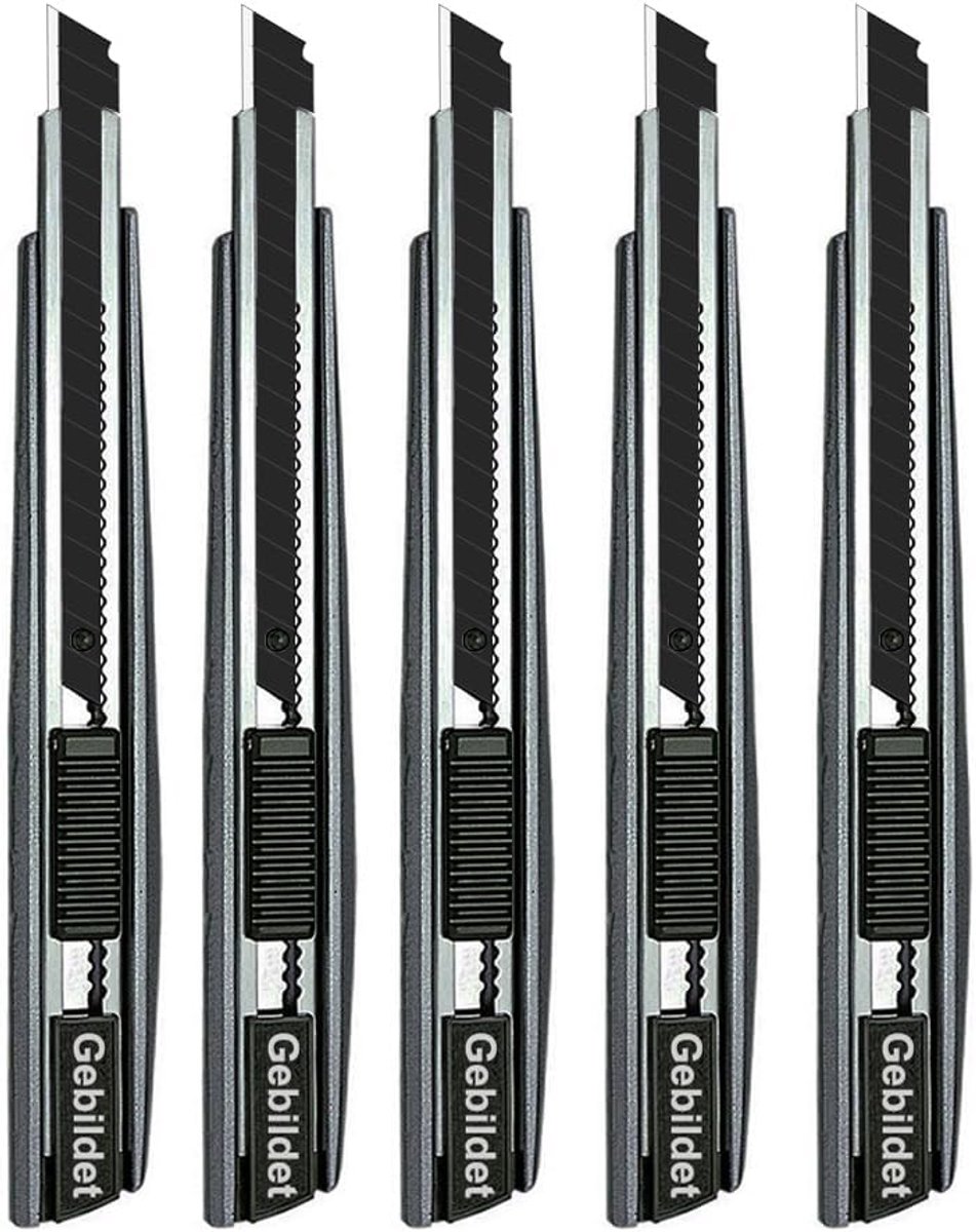 Thijox - 5 Stuks Zelfvergrendelend Snijmes 9mm - Universeel Grafisch Mes voor Rechts- en Linkshandigen - Zwart 60° Roestvrij Staal en Koolstofstaal -