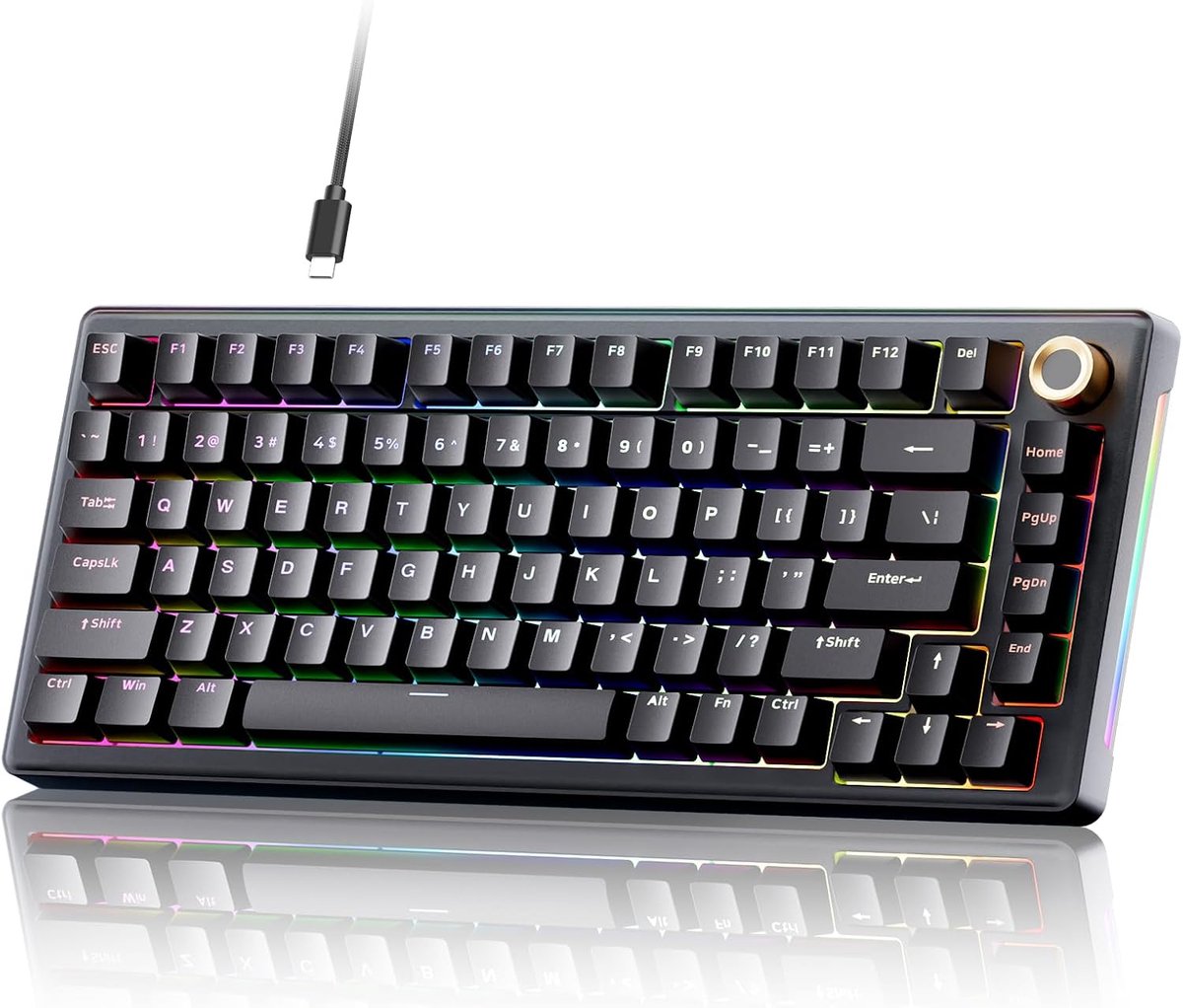SnelShoppen - Mechanisch Gaming-Toetsenbord met RGB-Verlichting, Hot-Swap Gasket Mount, 75% US-QWERTY, Aluminium, Zwart, Ideaal voor Gamers en Thuisge