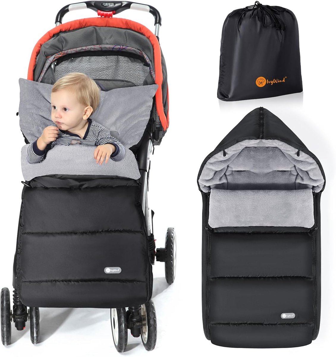 Thijox - Universele Voetenzak voor Kinderwagen - Waterdichte en Winddichte Buggy Voeten - Aanpasbare Kap en Ritsen - Warm, Afneembaar, Duurzaam - Zwar