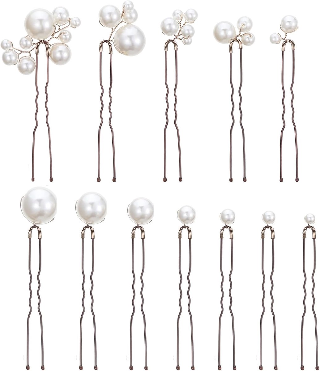 Thijox - 12 Stuks Bruidshaarspelden, Handgemaakte Parel Haaraccessoires voor Bruiden, Kristal Bobby Pins, Wit, Ideaal voor Bruiloft, Feest en Speciale