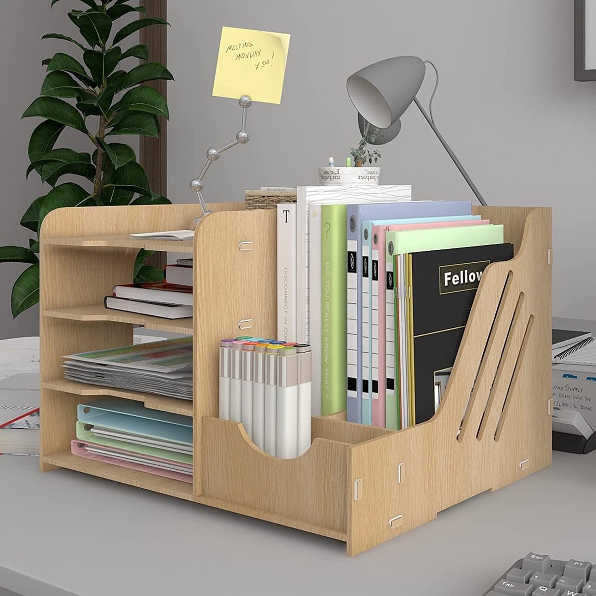 SnelShoppen - Documenthouder A4 - Houten Briefbak met Opbergcompartimenten - Desk Organizer voor Kantoor, School, Studie - Sterke Constructie, 5 mm Di