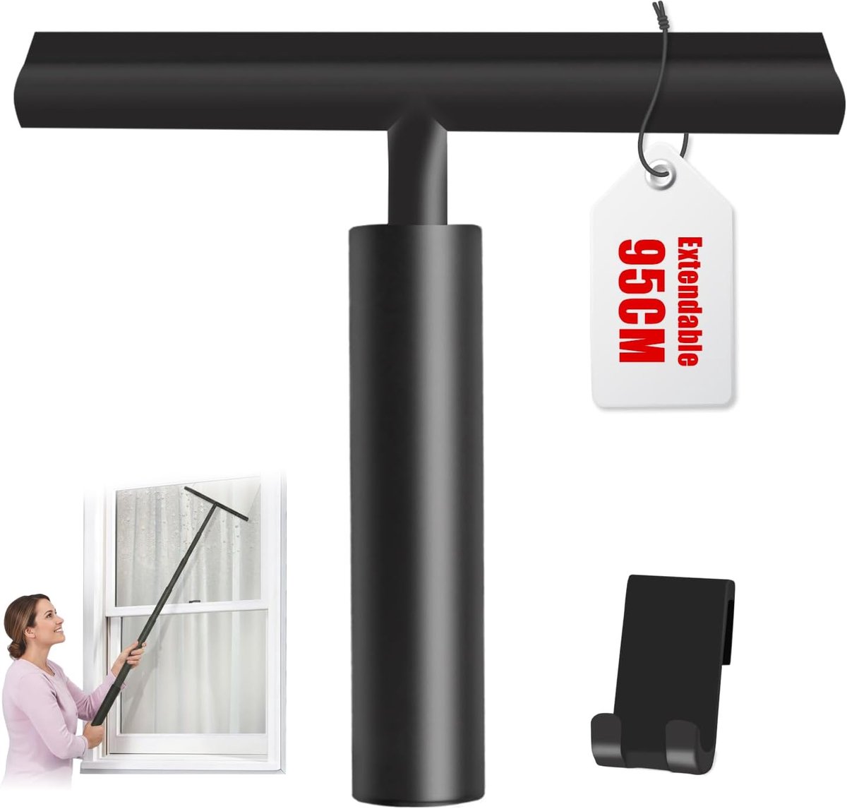 SnelShoppen - Uittrekbare Douchewisser 25-95cm met Houder Zonder Boren, Raamtrekker voor Douchedeuren, Spiegels, Ramen en Tegels, Glasreiniging, Zwart