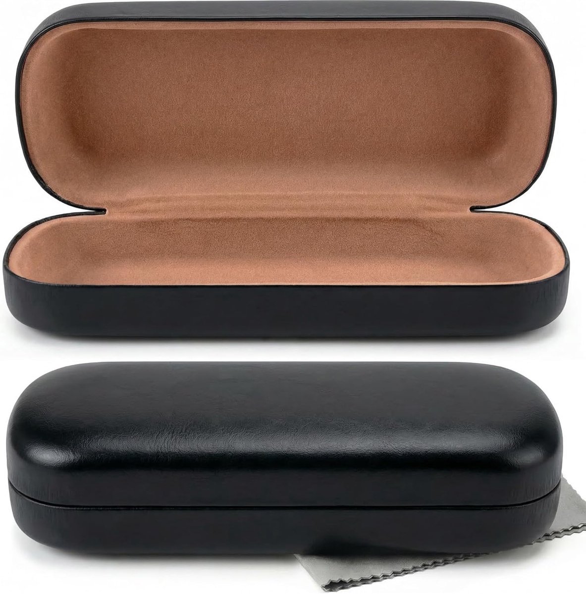 Thijox - Hardcase Brillenetui Softtouch PU-Lederen Brillenkoker met Microvezeldoek voor Zonnebril en Leesbril, Reizen, Zwart, Eén Maat