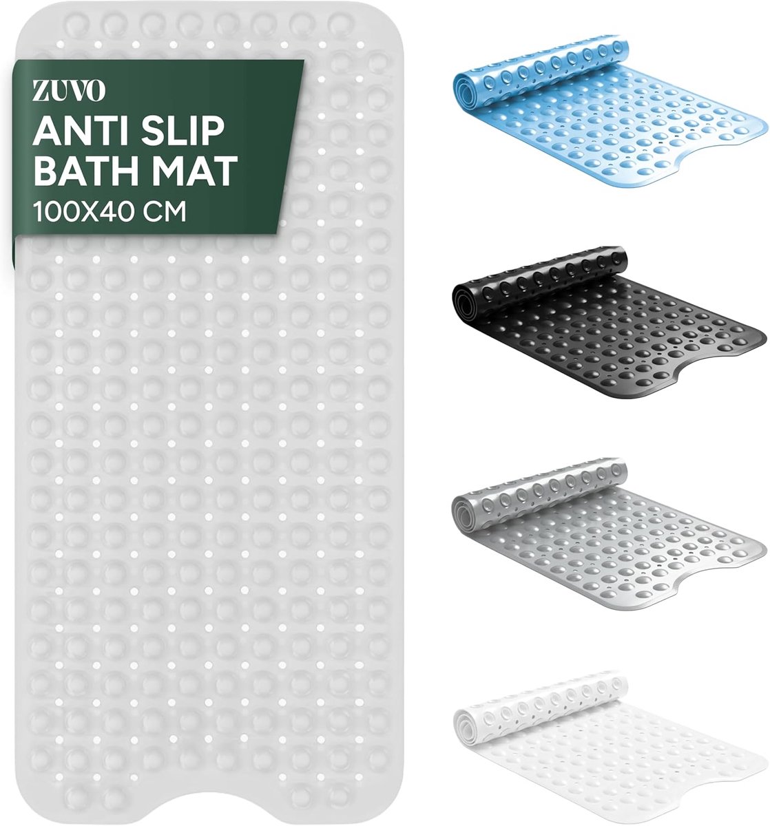 SnelShoppen - Non-slip Badmat met Anti-mould en Sterke Zuigkracht - Extra Lang 100 x 40 cm - Transparant Machinewasbaar voor Badkamer - Ideaal voor Ba