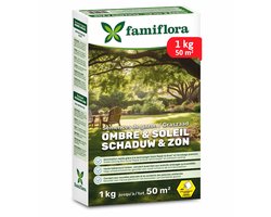 Famiflora graszaad 1kg tot 50m² - Schaduw & zon - ideaal voor een schaduwgazon - Goed voor een gazon tot 50 m² - Hoge schaduwtolerantie - Voor een vol & egaal gazon