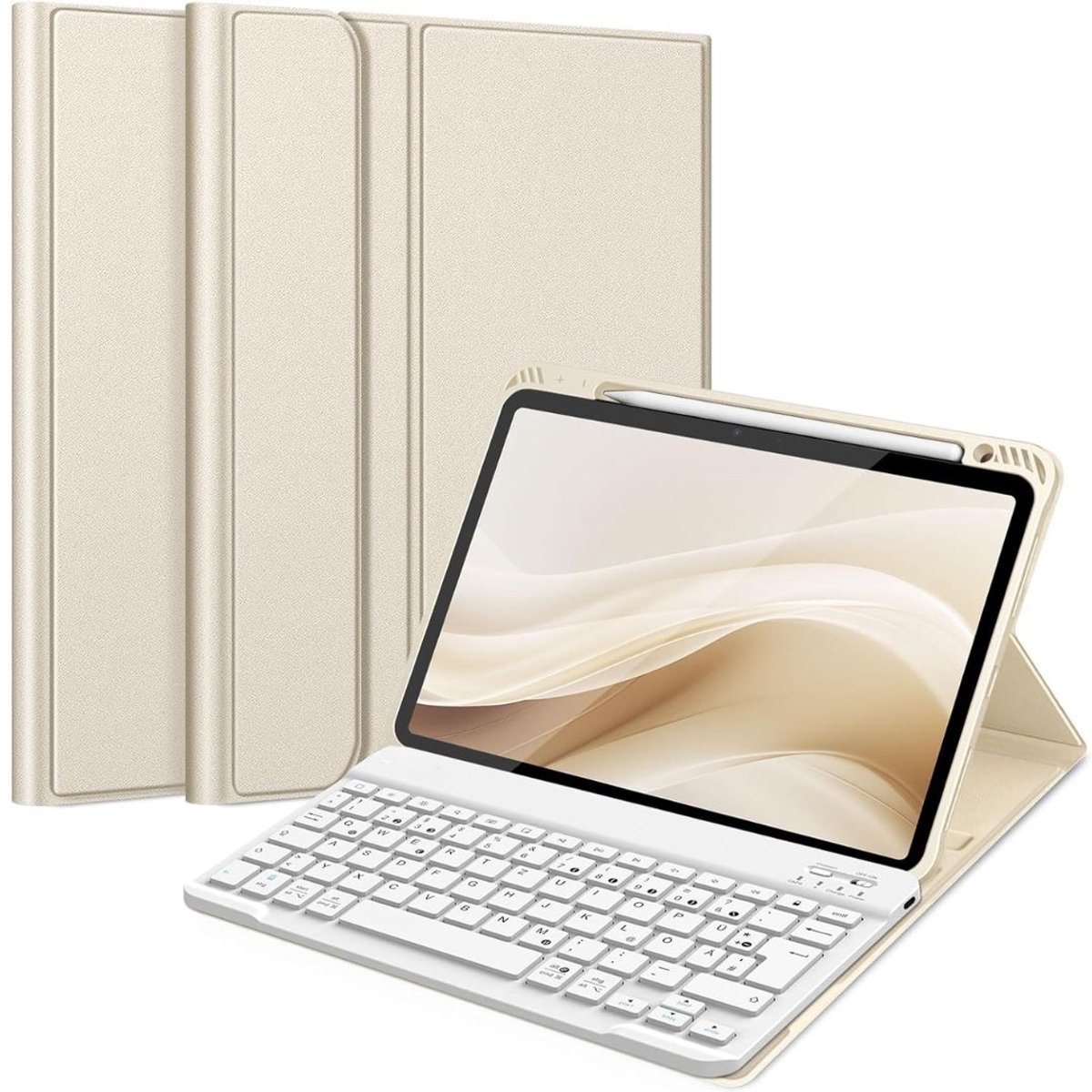 SP® Ipad Hoes met Toetsenbord - Toetsenbordhoes voor Ipad Air - Beschermhoes met Penhouder - Beige - 3cm x 13cm x 20cm