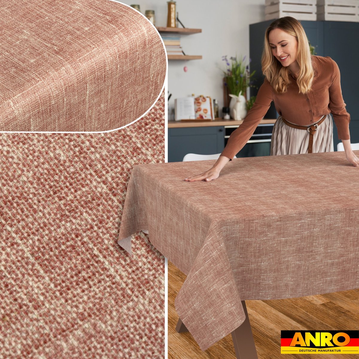 ANRO Tafelkleed Effen linnenlook Rood 240x140cm Rechte rand Afwasbaar Waterafstotend Binnen & Buiten