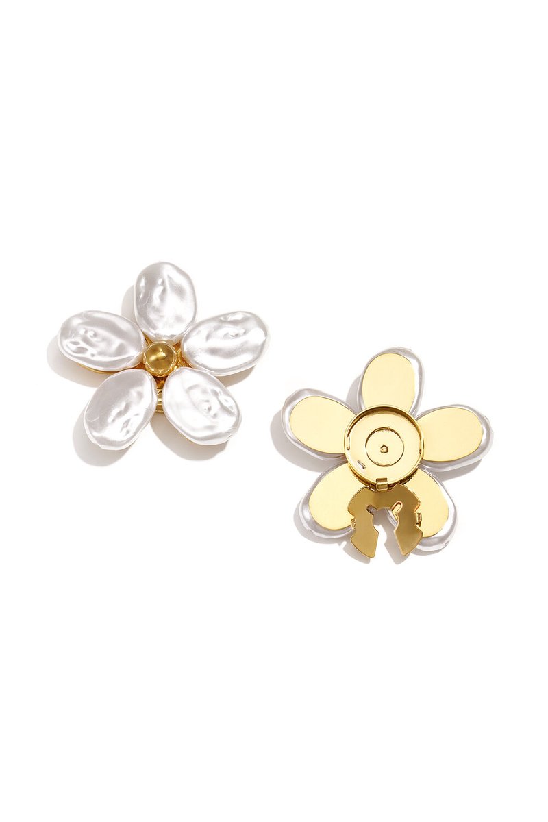 Bijoutheek Oorknoppen Button Cover - Knoop Clip Parel Bloemen Goudkleurig