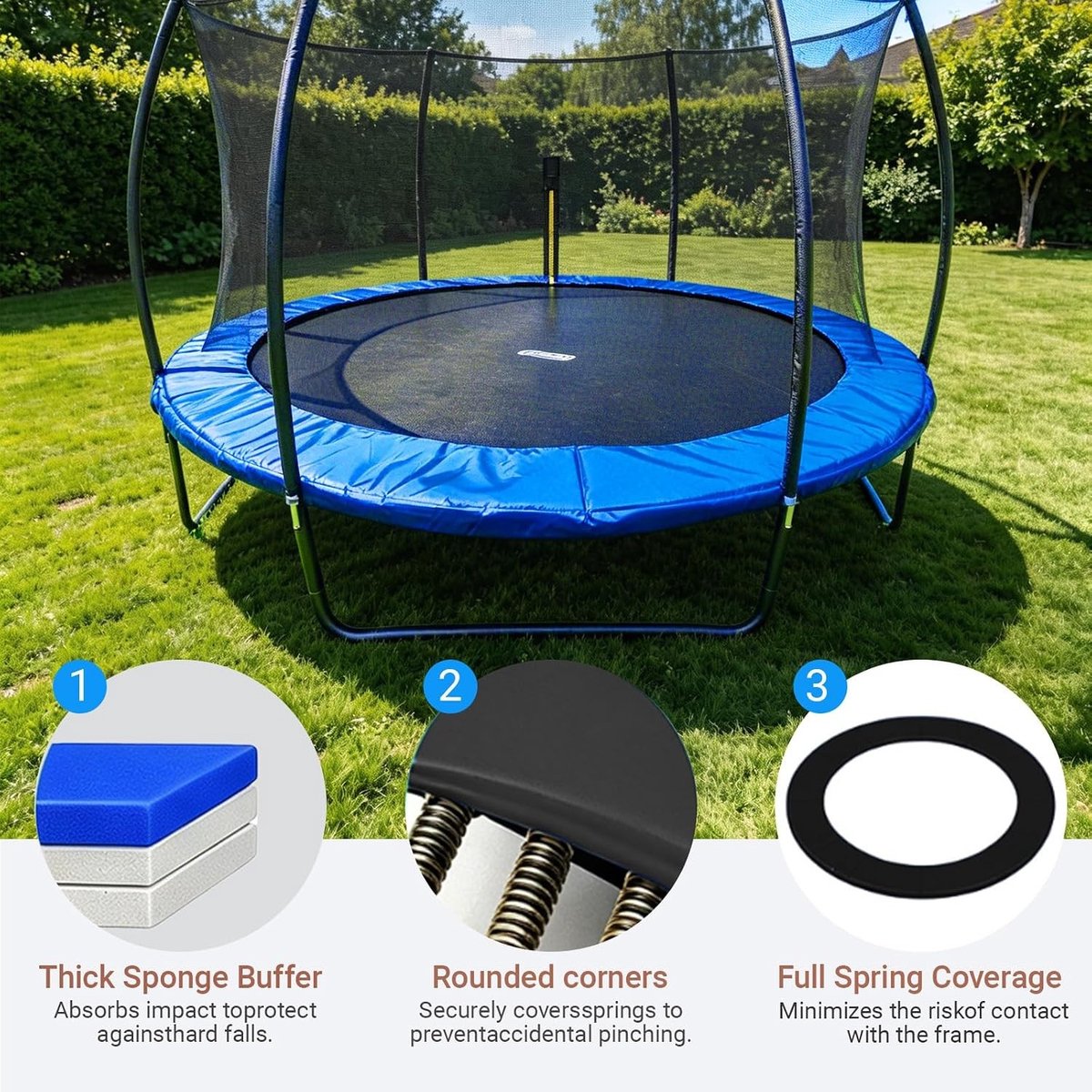 Randafdekking voor trampoline 306 cm/366 cm - UV-bestendige veerafdekking en scheurvaste randbescherming, ideale trampoline-accessoires voor veiligheid en duurzaamheid