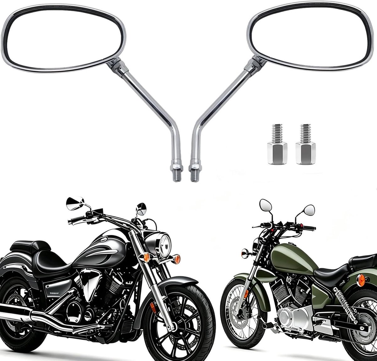 2 stuks draaibare motorspiegels voor motorfiets, bromfiets en scooter, inclusief schroeven en 360 graden zicht