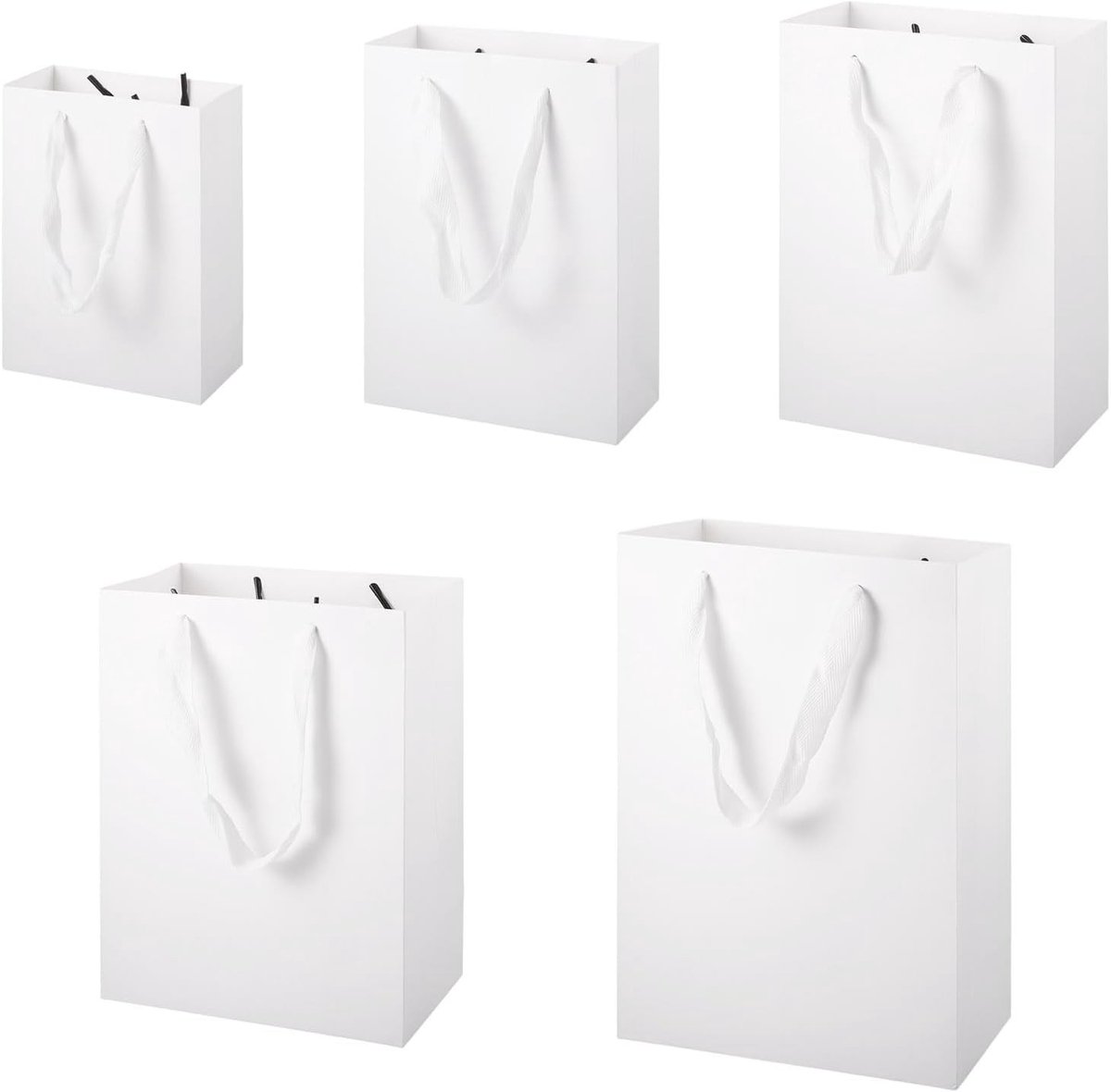 10 stuks kraftpapieren zakken met handgrepen - Rechthoekige draagbare boodschappentassen voor cadeau, kledingopslag en feestvieringen, wit
