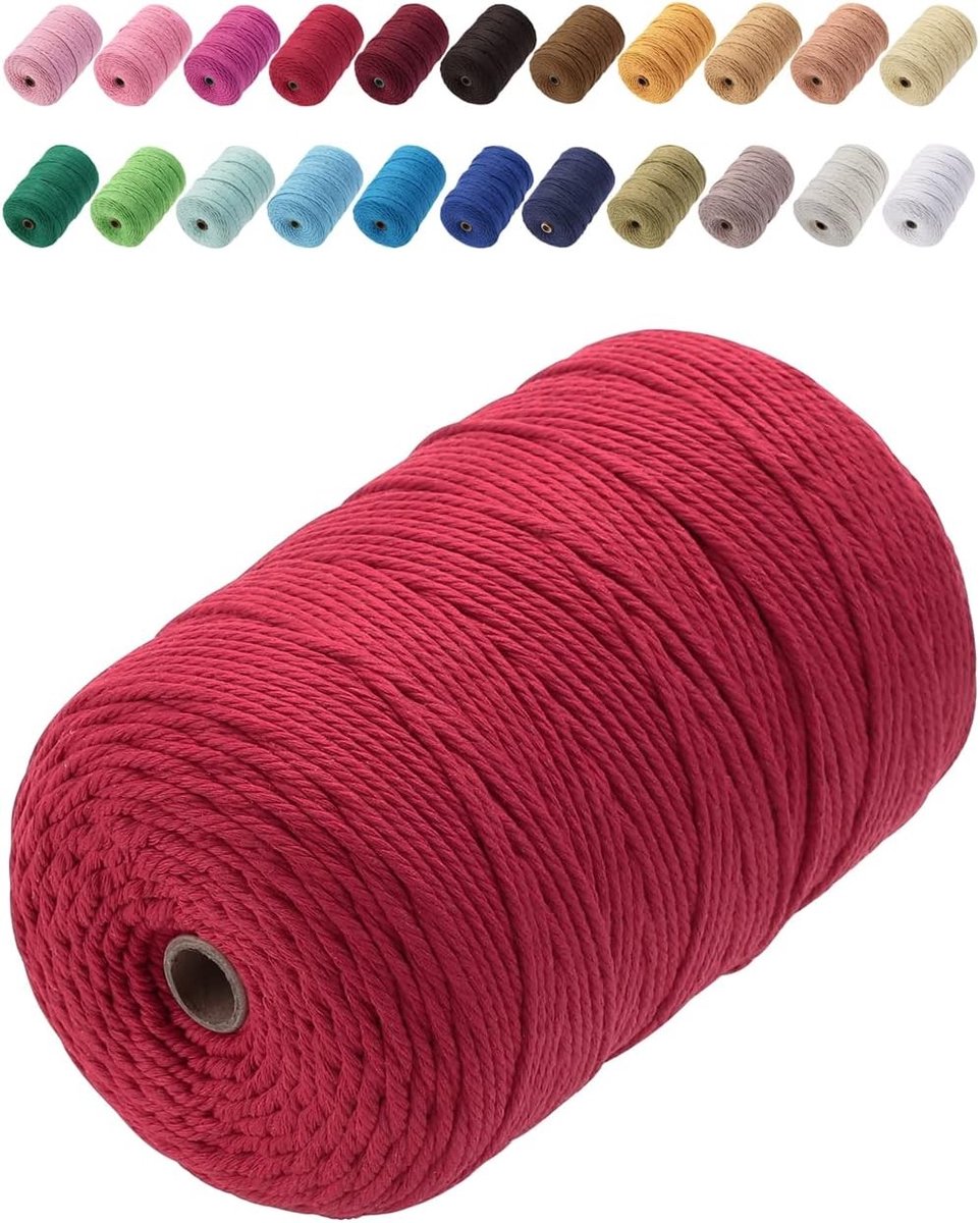 Premium Katoenen Macrame Touw 3mm x 200m - Zacht, Chemisch Vrij en Geschikt voor Macrame Kunstprojecten