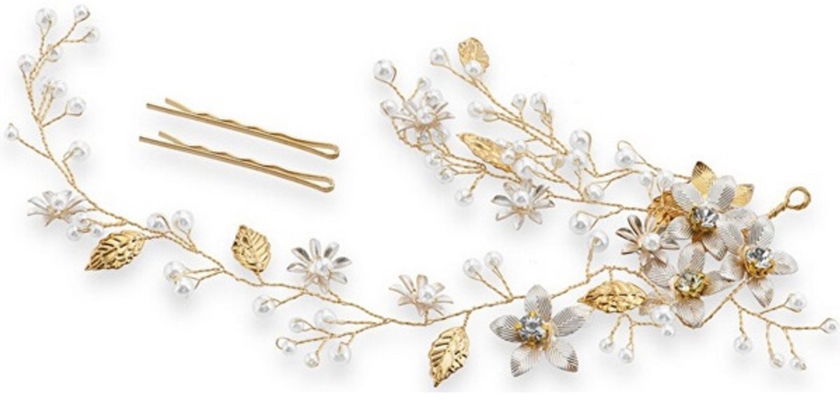 TROLI GOLD-PLATED HAARCORSAGE MET PARELS EN KRISTALLEN 1 STUK