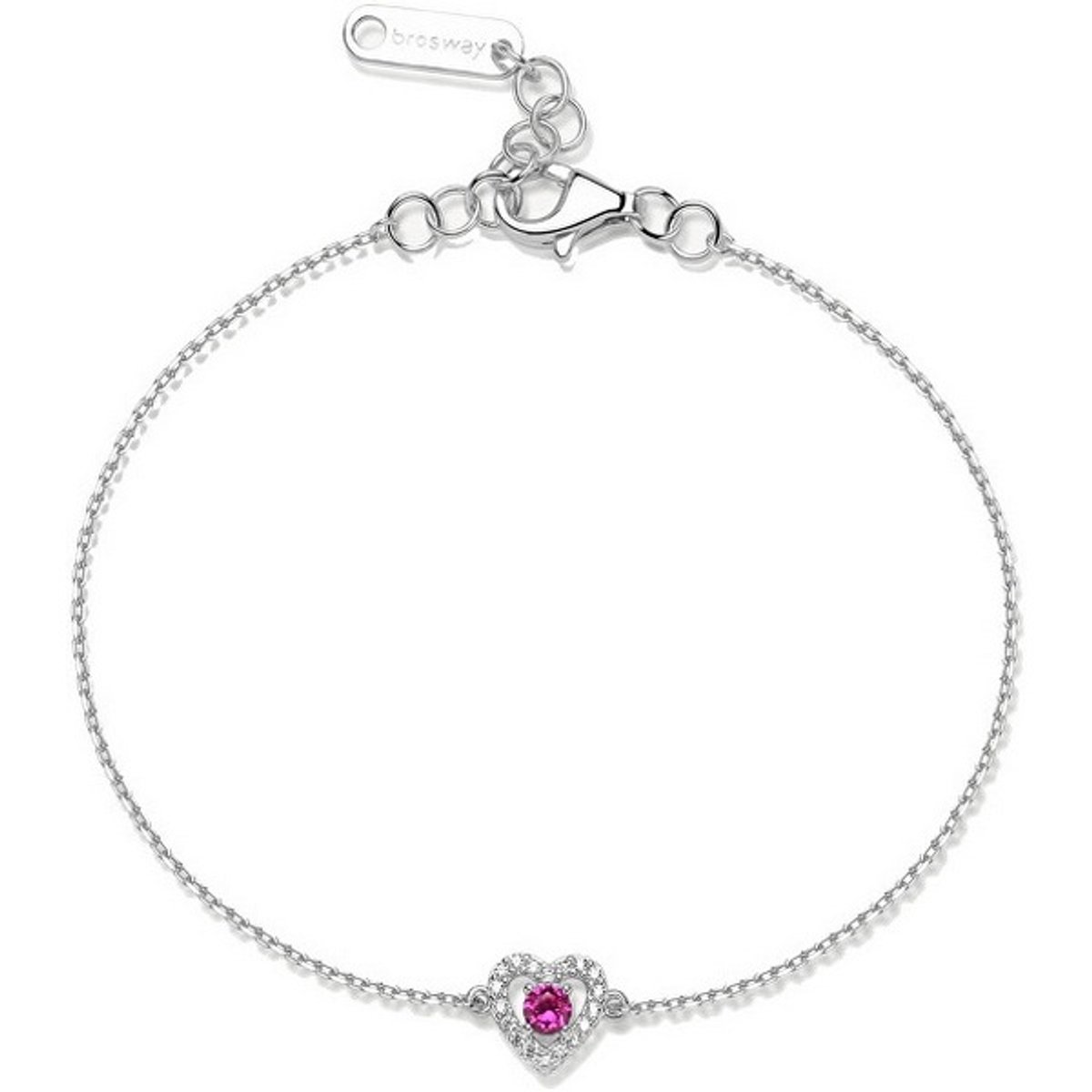 BROSWAY FANCY FPR129 ZILVEREN HARTJES ARMBAND MET ROZE/TRANSPARANTE ZIRKONIA'S 1 STUK