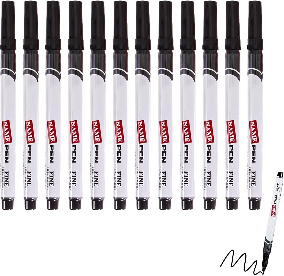 Thijox - 12 stuks permanente markers fijn, viltstift met zwarte punt 1 mm, waterbestendig, ideaal voor tekenen op glas, kunststof, metaal, creatief we