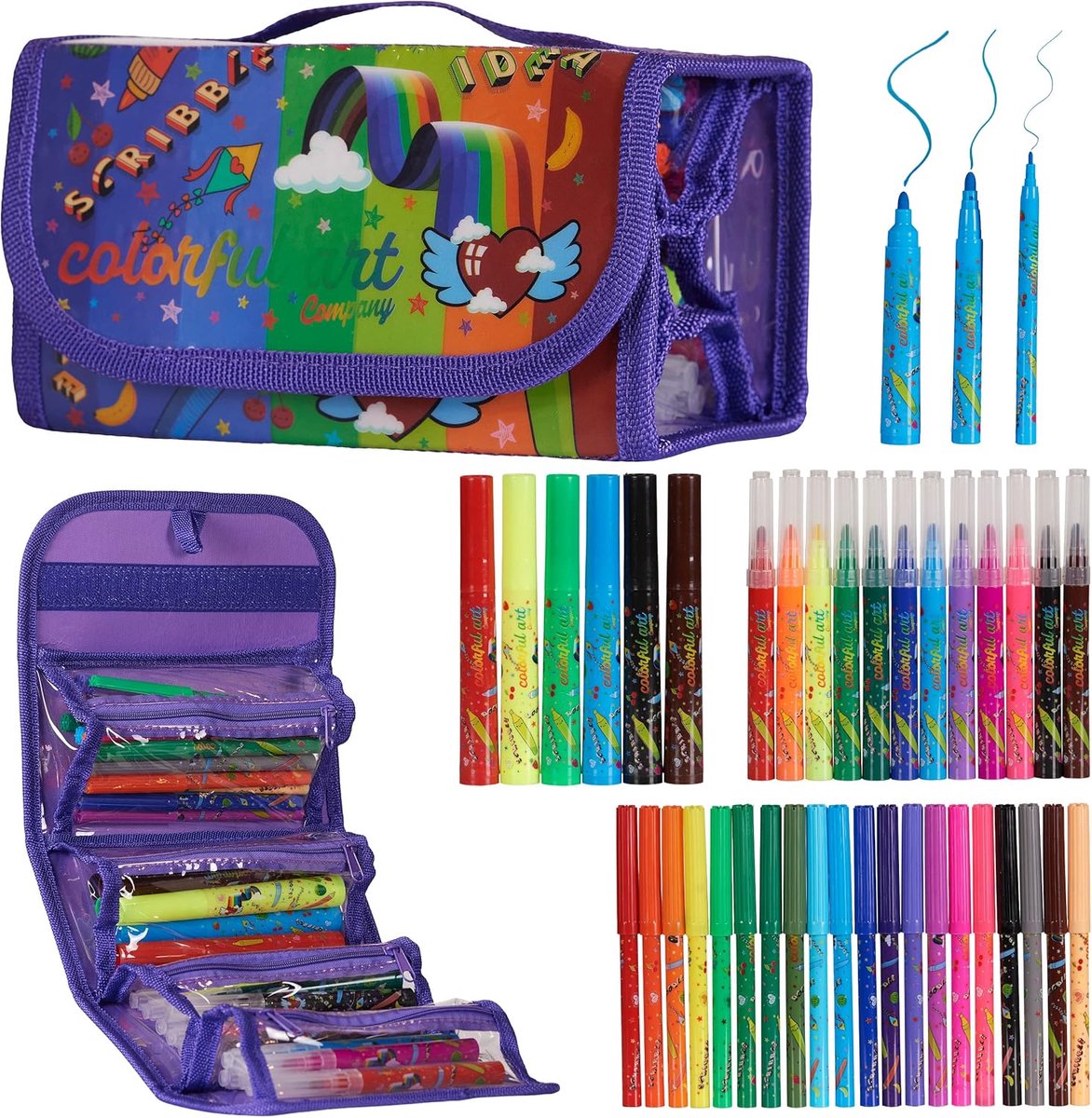 Thijox - Kleurige Viltstiften Set met Fruitgeuren - 38 Geurige Kleurpennen voor Creatief Tekenen - Handige Opbergetui voor Kinderen - Perfect Cadeau v