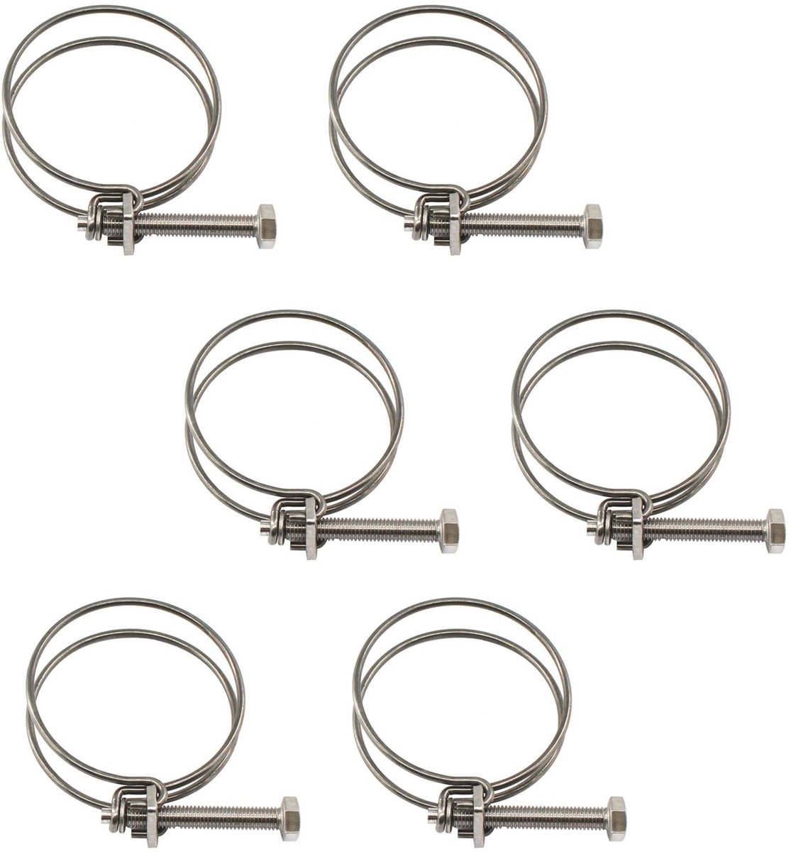 Dailygoods - (6 stuks) 43-48mm dubbele draad slangklem buis klemmen 304 roestvrij stalen slangklemmen