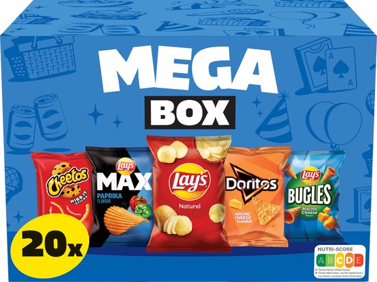 Lay's Chips Mega Box Mix - Paprika, Naturel & Nacho Cheese - Doos 534 gram bevat 20 uitdeelzakjes