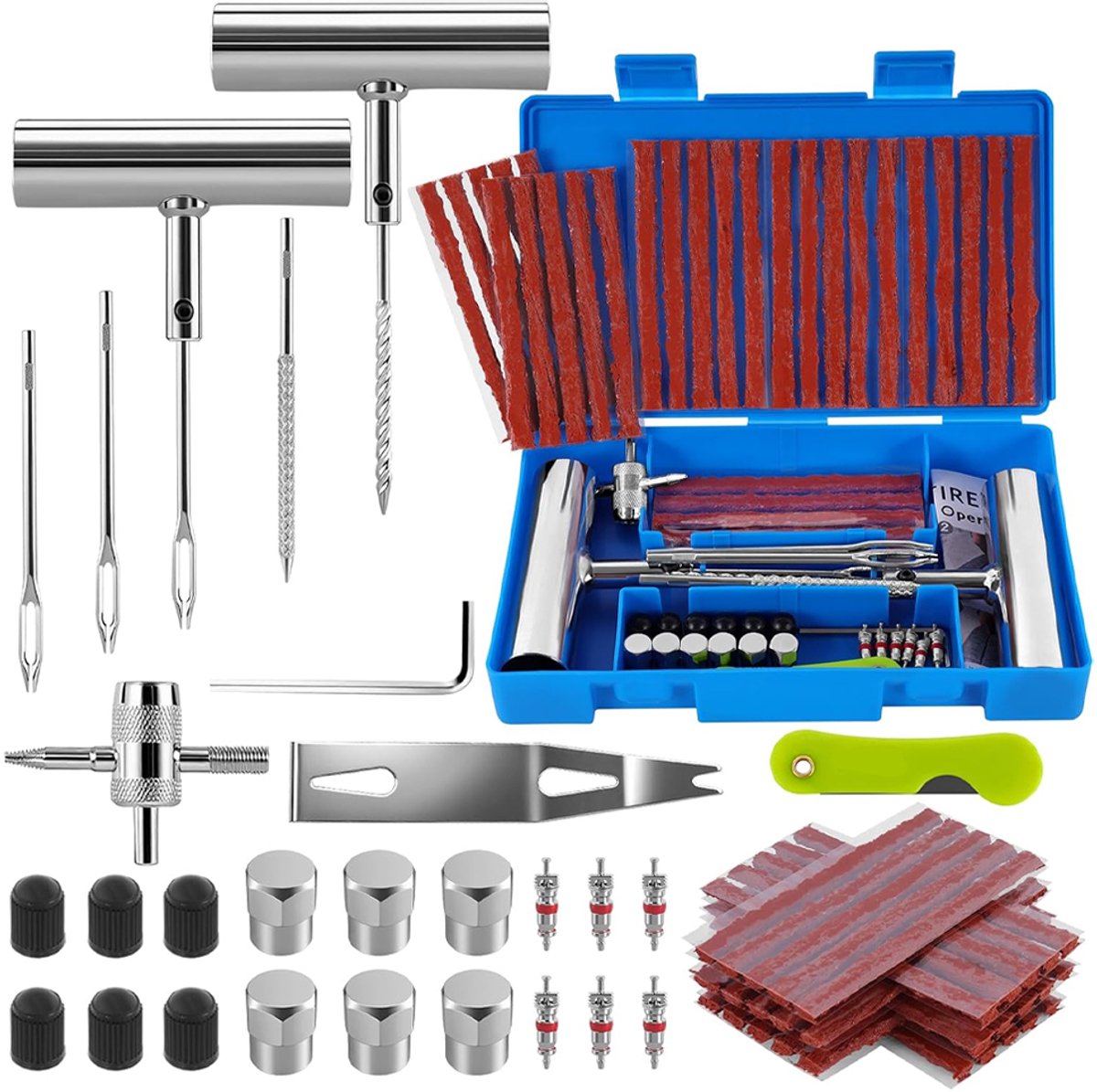 OUYLAF Bandenreparatieset - 58PCS - banden reparatieset auto - bandenreparatieset motor - bandenreparatie set - voor motorfietsen, vrachtwagens, bestelwagens en tractoren