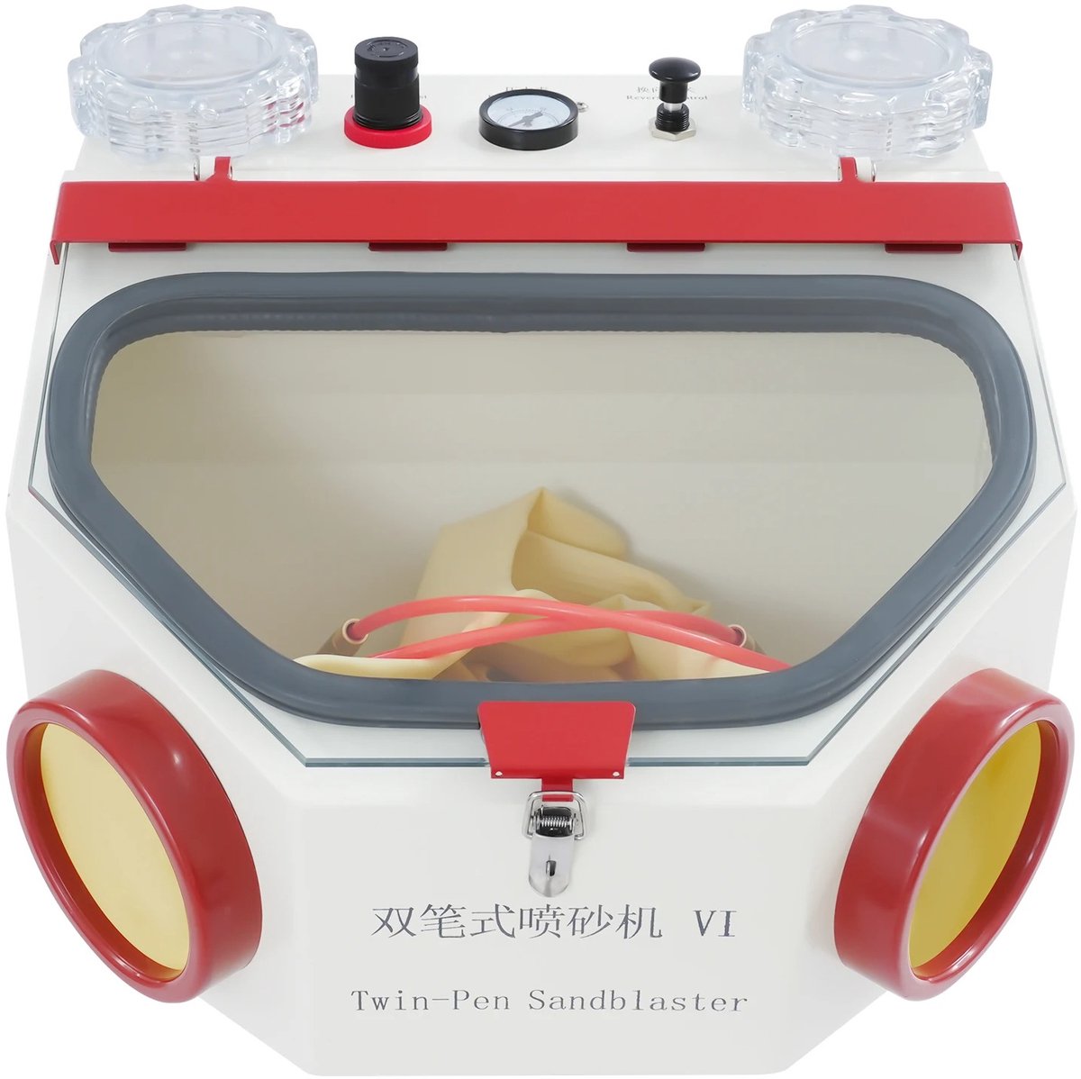 Velori Tandheelkundige Zandstraler - Dental Zandstraalapparaat - Dubbele Pen Zandstraalcabine - Metaal Zandstraalmachine - Voetpedaal - LED Verlichting - 220V 50W