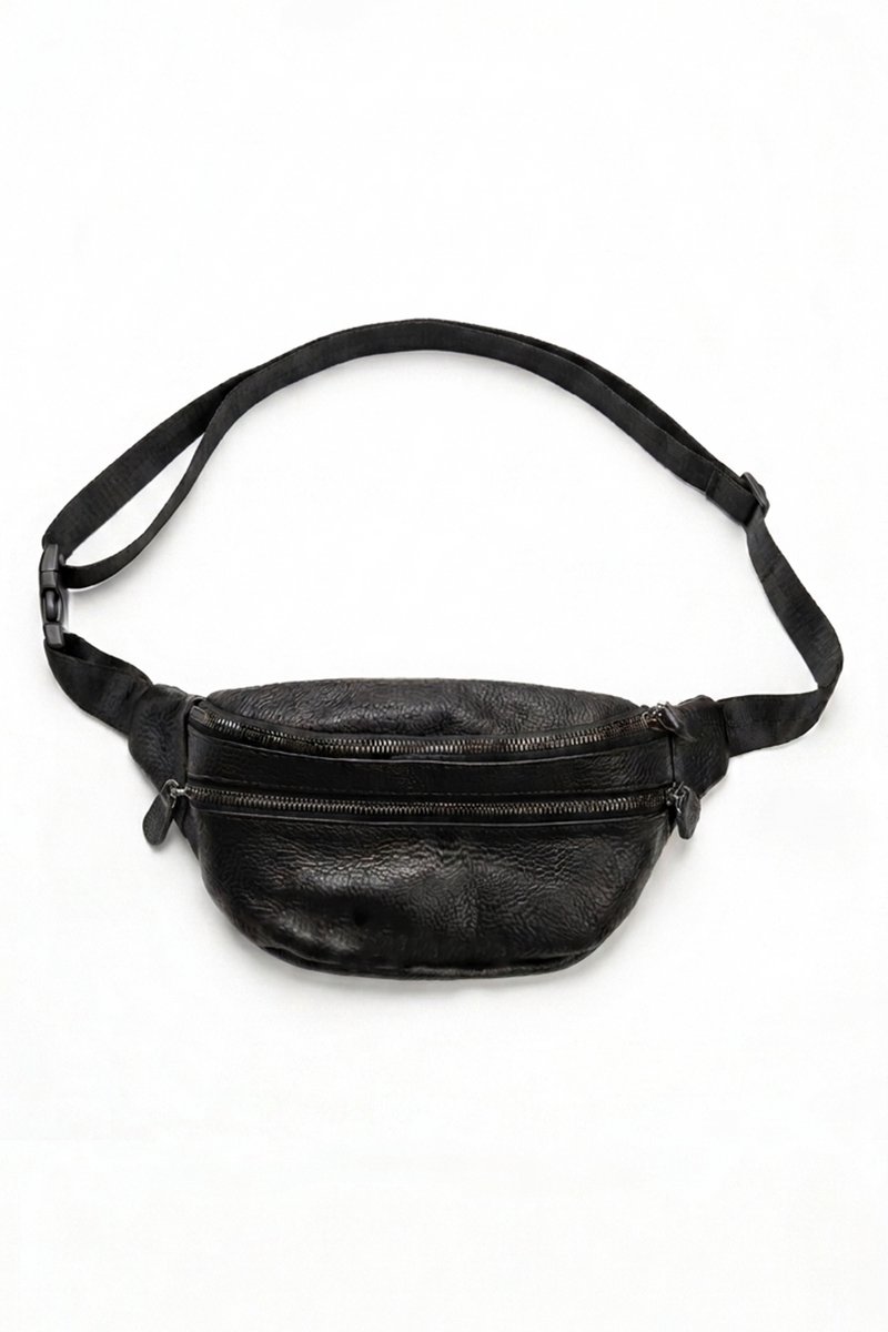 KIMU® Heuptas Zwart 2 Ritsen Echt Leer - Fanny Pack met Voorvak - Zwarte Crossbody Tas Leren Heuptasje Lederen Tasje Festival
