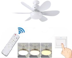 KZQ Plafondventilator - Wit Mat - Incl 15W Lamp - Licht Apart Schakelbaar - Afstandsbediening - Dimbaar - Traploos Instelbare Lichtkleur - Nachtlampje - 3 Snelheden - 1 Stuk