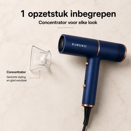 BlowSense® TravelDry Reisföhn Opvouwbaar – Compacte Haardroger voor Reizen, Vakantie en Handbagage – 1400W – Met Concentrator-opzetstuk – Ruimtebesparende Opvouwbare Föhn – Saffierblauw – 2026 Model
