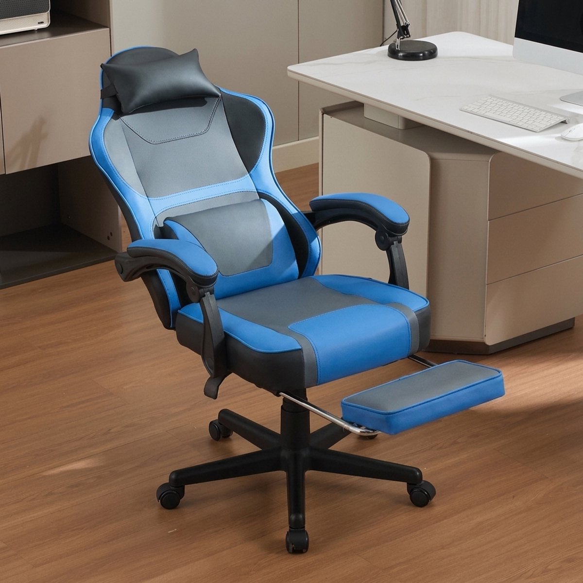 Gaming stoel - Bureaustoel met voetensteun - Business gamestoel - Lendensteun - Neksteun - 136 kg - Thuiswerken - 77x25,5x59cm