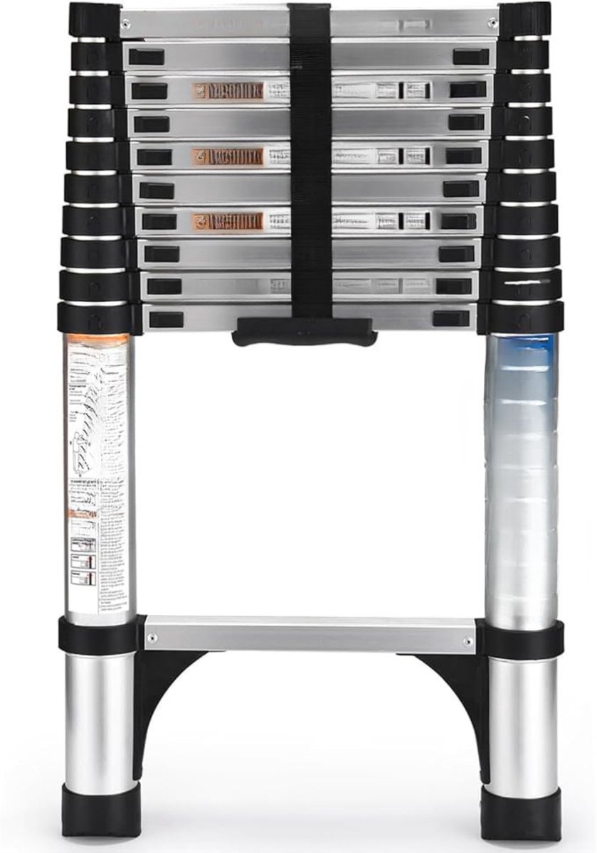 Thuys - Telescopische Ladder 3,2m Aluminium Zilver - 150kg Belastbaar - 5 Treden - Antislip - Opvouwbaar tot 77cm - voor Binnen en Buiten