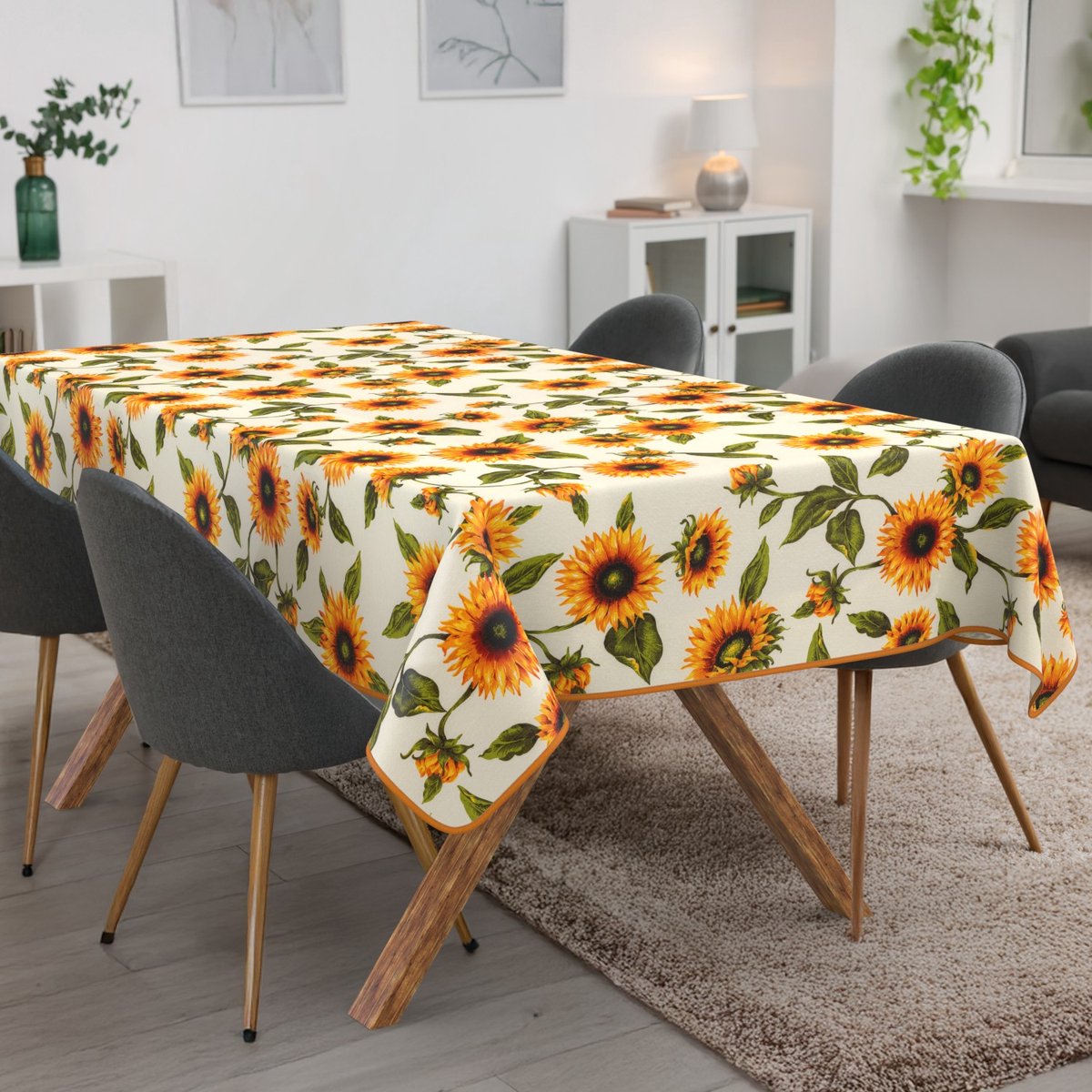 ANRO Tafelkleed Zonnebloemen Meerkleurig 140x120cm Met sierband Afwasbaar Waterafstotend