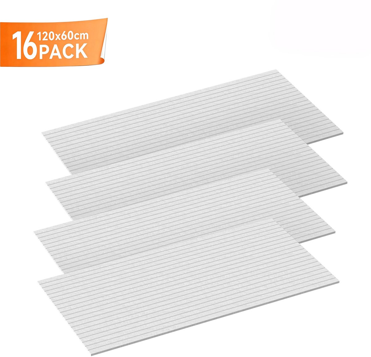 Akoestische Panelen 16 Stuks 120x60 cm – Geluidsabsorberende Wandpanelen van Polyester – Wanddecoratie voor Studio, Kantoor en Thuisbioscoop – Wit